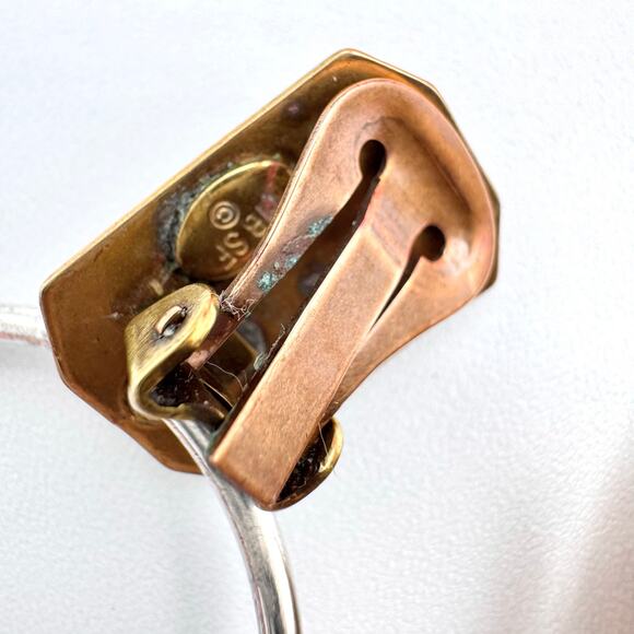 Marjorie Baer MB SF Hoop Earrings Mixed Metal Brutalist Industrial Clip On Artsy - Picture 9 of 16